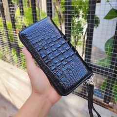 Ví cầm tay gai lưng cá sấu 1 khóa màu đen!