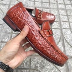 Giày lười Đế Da sang trọng. Da bụng cá sấu Nâu đỏ rất đẹp!