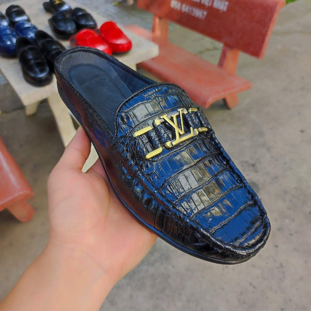 Giày sục nam Da bụng cá sấu có phối phụ kiện đẳng cấp!