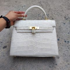 Túi xách size lớn 30cm có dây đeo. Da cá sấu trắng bạch tạng đẹp nữ tính!