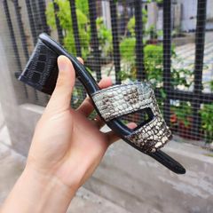 Dép cao gót Nữ Da Cá Sấu Nguyên Thủy. Gót vuông 5cm vừa vặn!