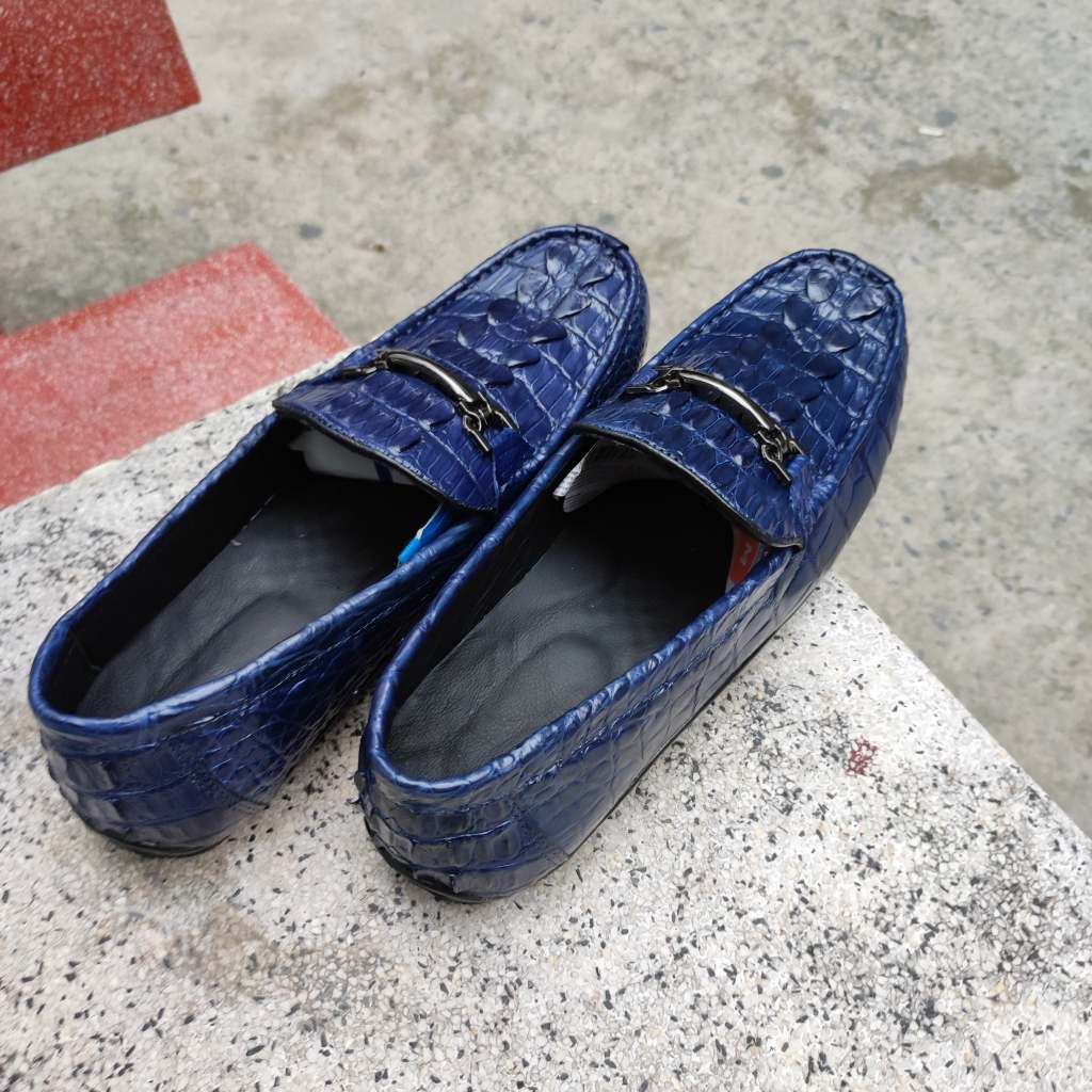 Giày lười nam Vây đuôi cá sấu Xanh navy CỰC CHẤT!