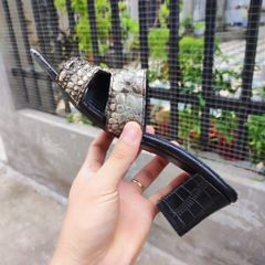 Dép cao gót Nữ Da Cá Sấu Nguyên Thủy. Gót vuông 5cm vừa vặn!
