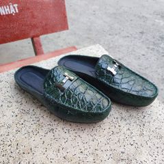 Giày sục Da bụng cá sấu Xanh rêu đẹp lạ mắt!