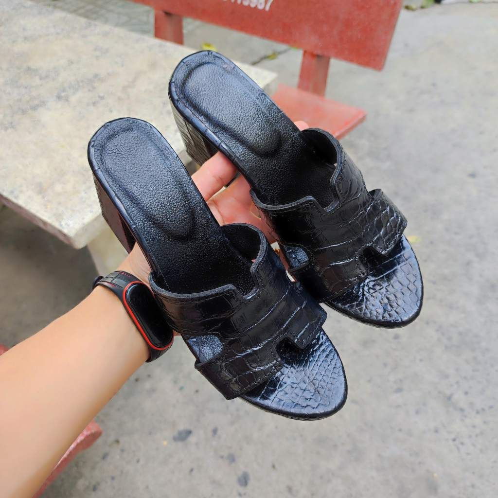 Dép Nữ gót siêu cao 10cm. Full da cá sấu trừ lót lòng chân!