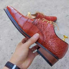 Giày tây Da cá sấu có buộc dây. Lót trong màu bò trang trọng!