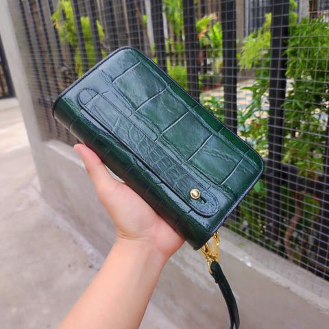 Ví dài cầm tay [DA BỤNG CÁ SẤU XANH RÊU RẤT BỀN] Size lớn 2 khuôn đựng nhiều đồ!