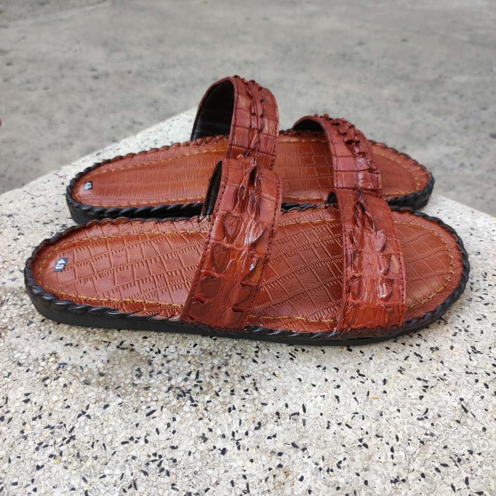 [ĐẸP MÊ LY...] Dép ngang 2 quai da cá sấu thật 100%