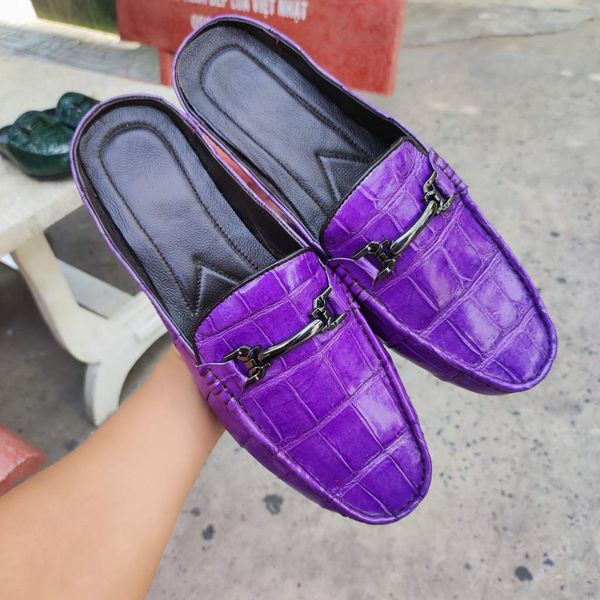 Giày sục nam Da bụng cá sấu màu TÍM thủy chung!