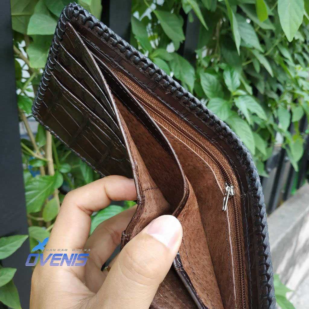 Ví Da Cá Sấu Vây Đuôi 2 Mặt Đan Viền VS2V06N