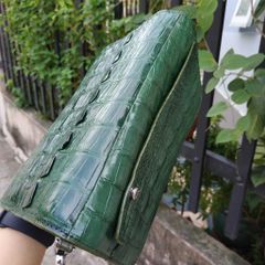 Ví dài cầm tay [VÂY ĐUÔI CÁ SẤU XANH RÊU ĐẸP LẠ] Size lớn 2 khuôn đựng nhiều đồ!