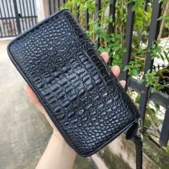 Bóp cầm tay nam da cá sấu 2 dây kéo size lớn 22*12 cm
