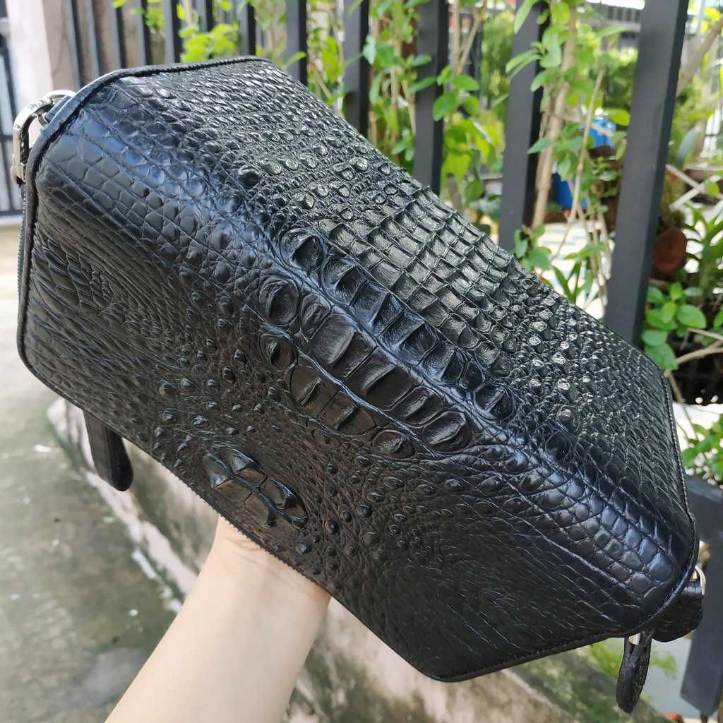 Bóp cầm tay nam da cá sấu 2 dây kéo size lớn 22*12 cm
