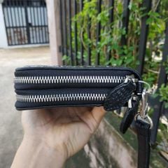 Bóp cầm tay nam da cá sấu 2 dây kéo size lớn 22*12 cm