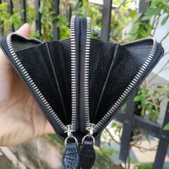Bóp cầm tay nam da cá sấu 2 dây kéo size lớn 22*12 cm