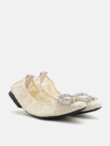 Pazzion Alina Lace Diamante Foldable Flats