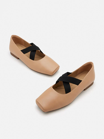 Pazzion Mandy Square Toe Criss Cross Strap Ballet Flats.