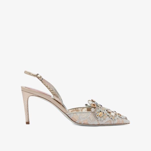  Giày Cao Gót Nữ Rene Caovilla Jewel Slingback In Lace Veneziana 75 