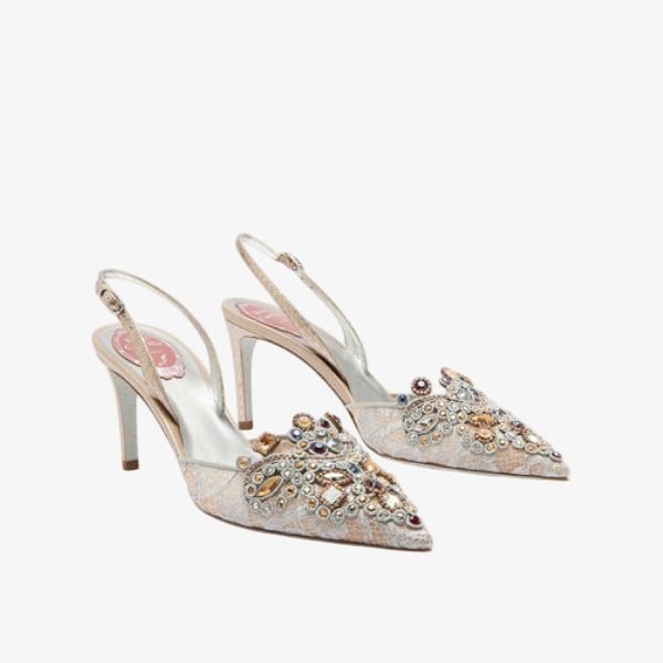  Giày Cao Gót Nữ Rene Caovilla Jewel Slingback In Lace Veneziana 75 