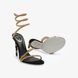  Giày Cao Gót Nữ Rene Caovilla Margot Snake Black Jewel Sandals 105 