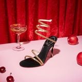  Giày Cao Gót Nữ Rene Caovilla Margot Snake Black Jewel Sandals 105 