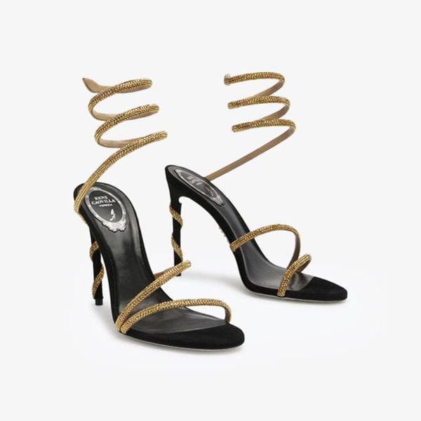  Giày Cao Gót Nữ Rene Caovilla Margot Snake Black Jewel Sandals 105 