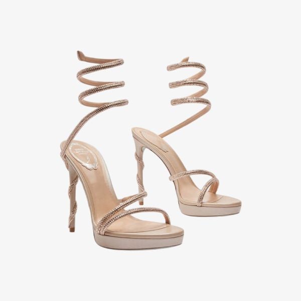  Giày Cao Gót Nữ Rene Caovilla Margot Crystal Eggshell Platform Sandal 120 