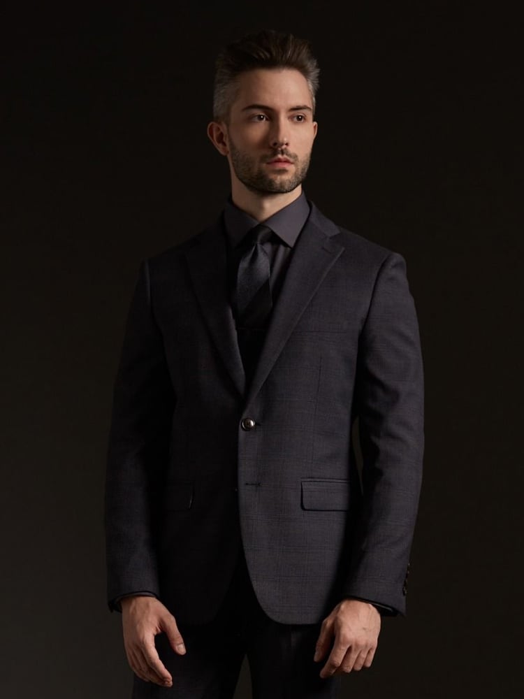  Áo Khoác Âu Phục Tsumugi Charcoal Glen Plaid Suit Benjamin Barker 