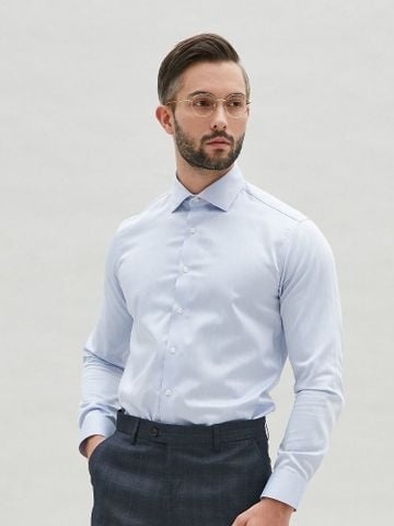 Benjamin Barker Tsumugi Easy Iron Blue Herringbone