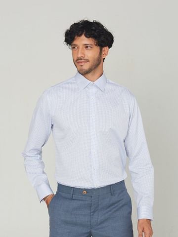 Benjamin Barker Ryohei Easy Care Blue Mini Checks