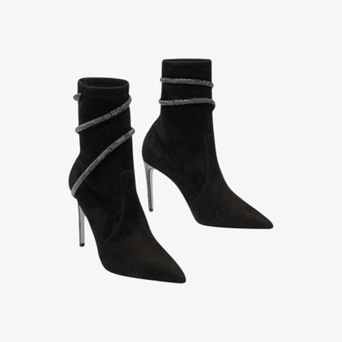Giày Boots Nữ Rene Caovilla Cleo Crystals Black Bootie 100 mm