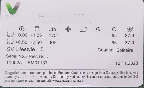  RODENSTOCK LAB - đơn tròng single vision SV LIFESTYLE- ( lớp phủ Solitaire coating) 