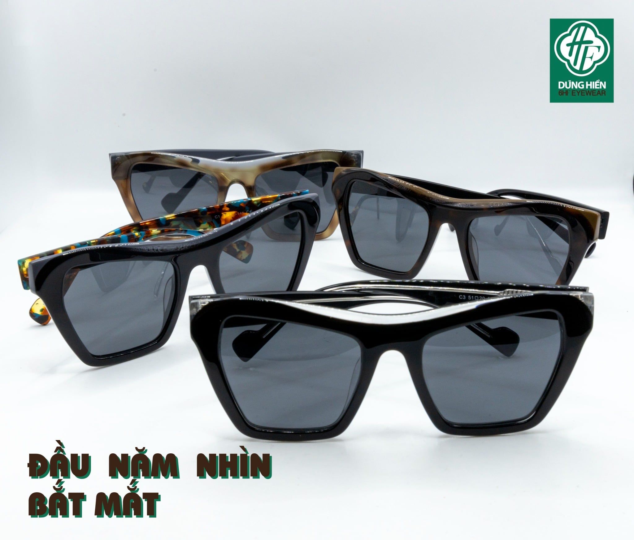  FG 1455 TUS Kính mát phân cực  Polarized Sunglasses -acetate frame ( cateye mắt mèo) 
