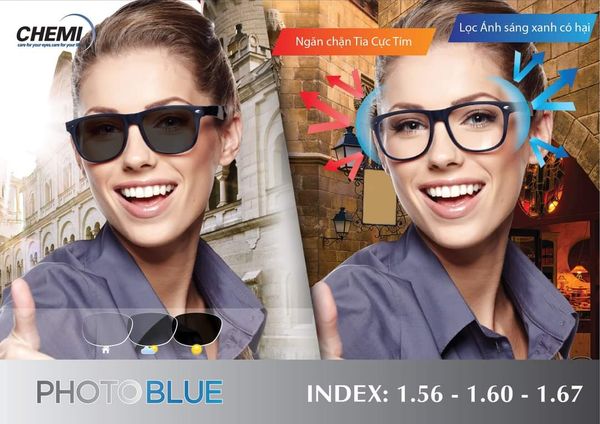  Chemi U6 grey transition PhotoBlue đổi màu khói chống ánh sáng xanh { đơn tròng -single vision lens } 