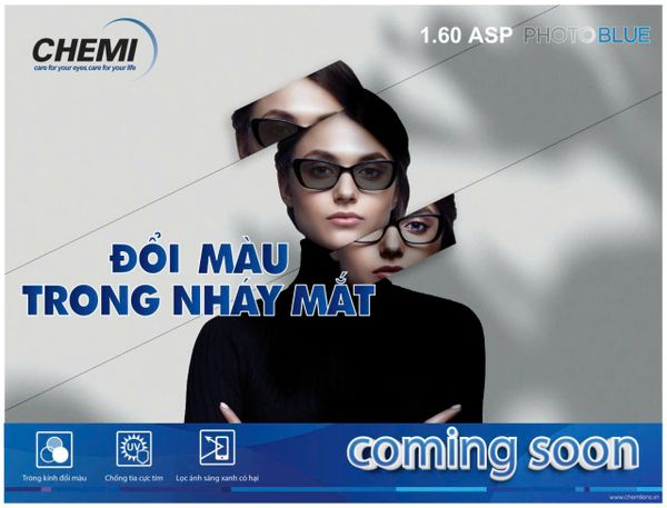  Chemi U6 grey transition PhotoBlue đổi màu khói chống ánh sáng xanh { đơn tròng -single vision lens } 