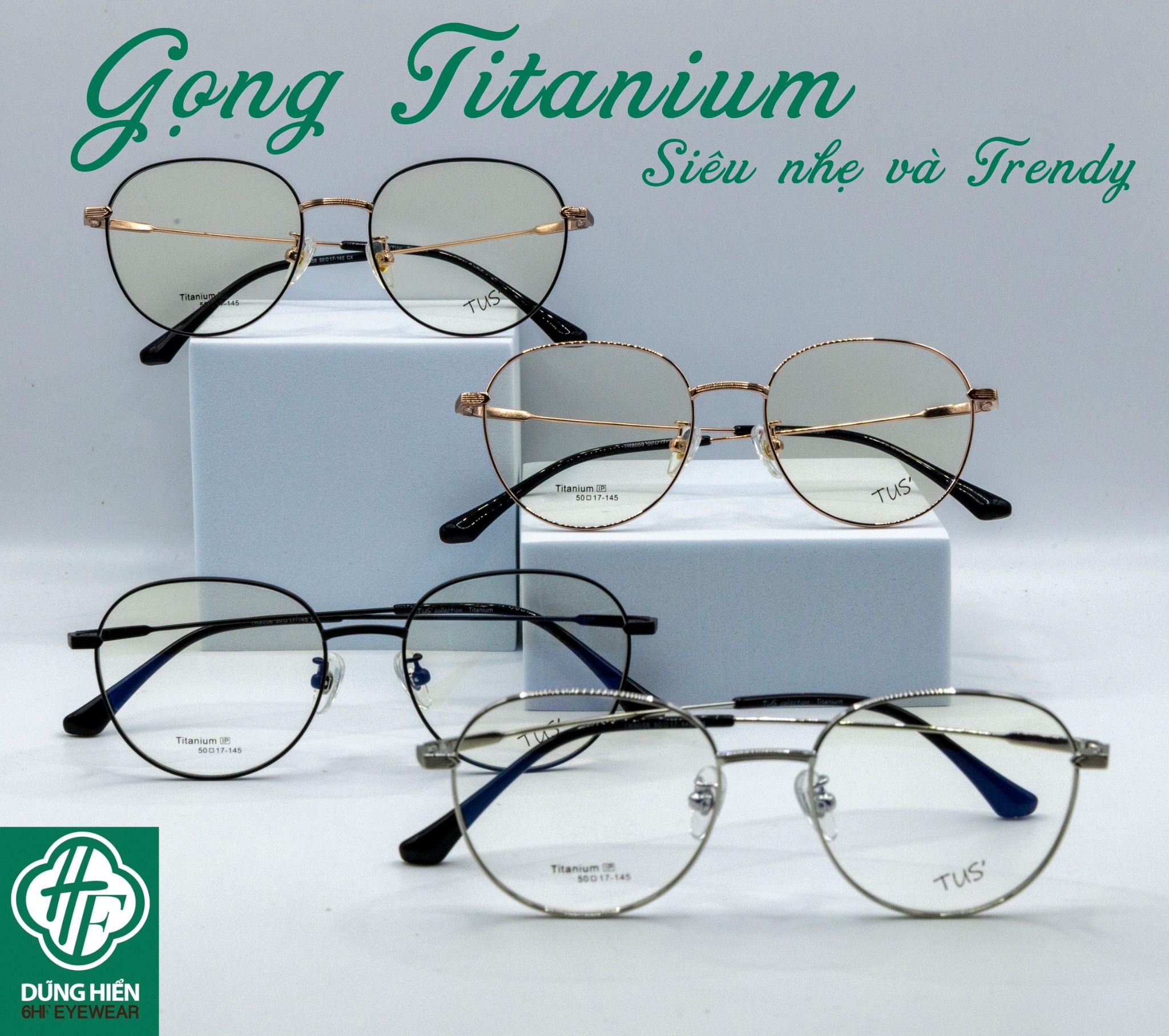 TR 8058 #Gọng xi 50% titanium frame : tròn round 