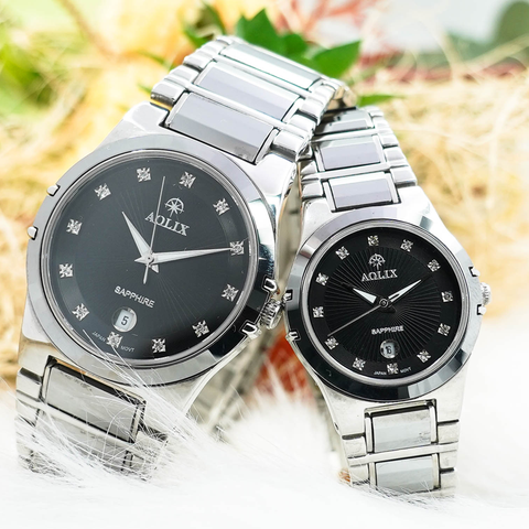 đồng hồ đôi dây thép đính đá aolix al-6824 sapphire