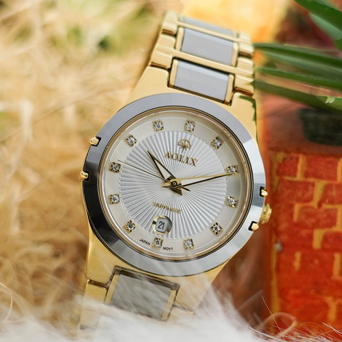 đồng hồ nữ dây thép đính đá aolix al-6824l