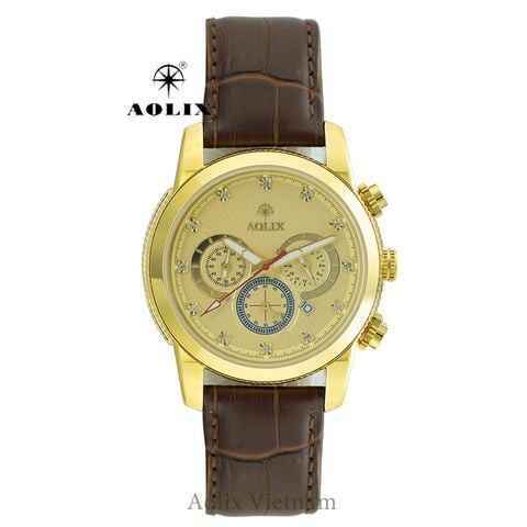 đồng hồ dây da chronograph 6 kim aolix al-7049g