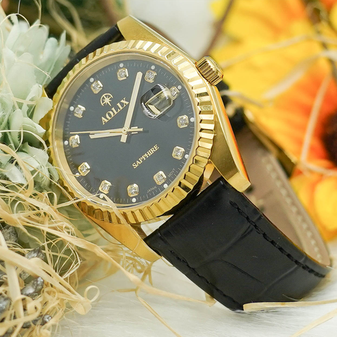 đồng hồ đeo tay nam dây da aolix al-9147g sapphire bảo hành chính hãng 5 năm