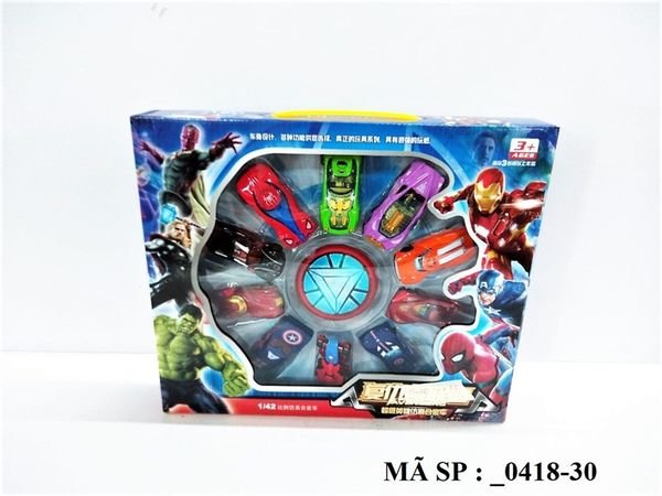  0418-30 HỘP XE HƠI SẮT AVENGERS 10C ĐỦ MẪU (XẾP HÌNH TRÒN) 