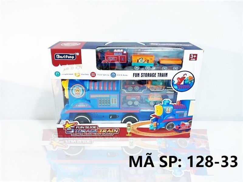  128-33 HỘP XE LỬA PIN NÚT CHỞ 4 TOA XE LỬA + ĐƯỜNG RAY XE LỬA PIN Storage Train 