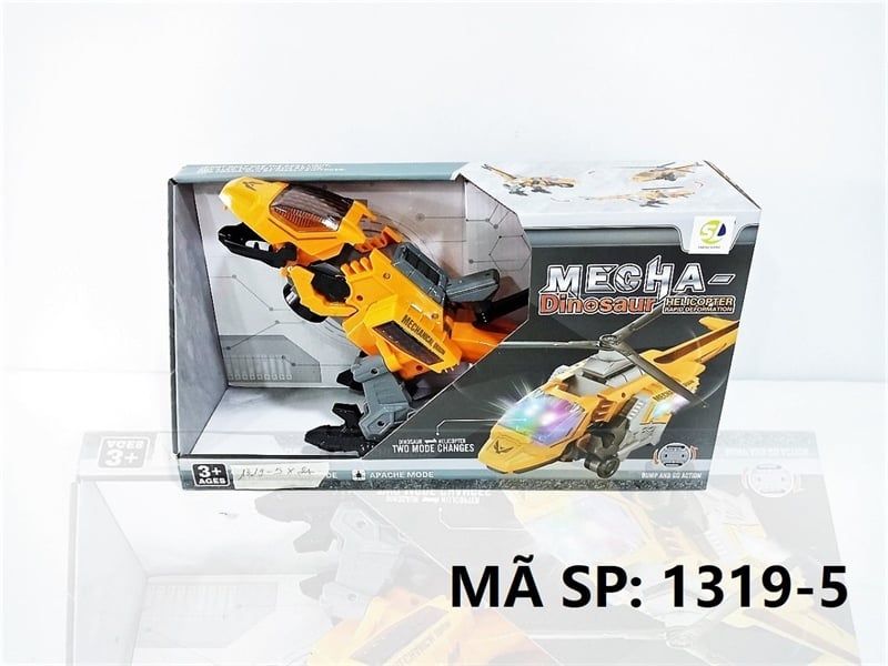  1319-5 HỘP KHỦNG LONG PIN ĐÈN BIẾN HÌNH MÁY BAY TRỰC THĂNG Mecha Dinosaur 