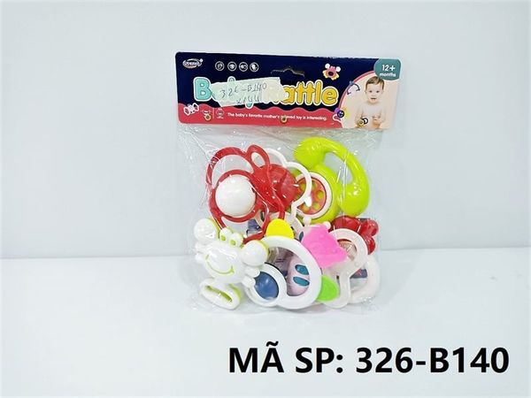  326-B140 TÚI LẮC TREO NÔI 7 MÓN ( ĐT BÀN CỔ, BƯỚM) Baby Rattle 326-B138-B139-B140 PVC 