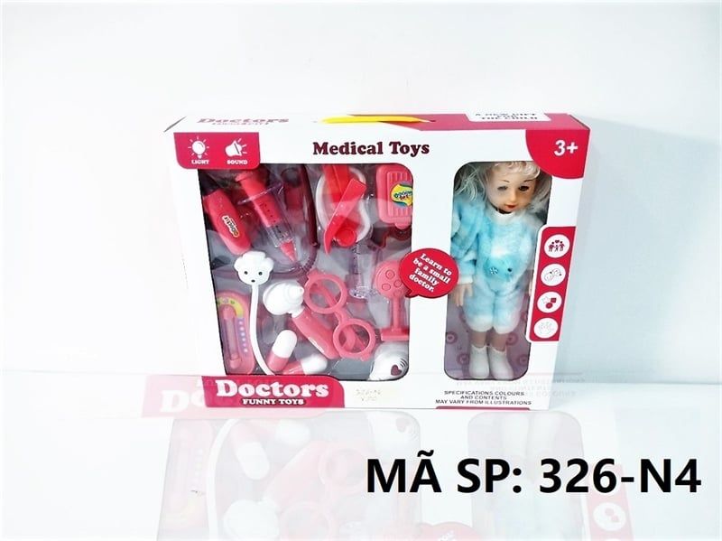  326-N4 HỘP BÁC SĨ TAI NGHE, MẮT KIẾNG, THUỐC + 1C BABY Medical Doctors funny toys 326-N2, 326-N3 
