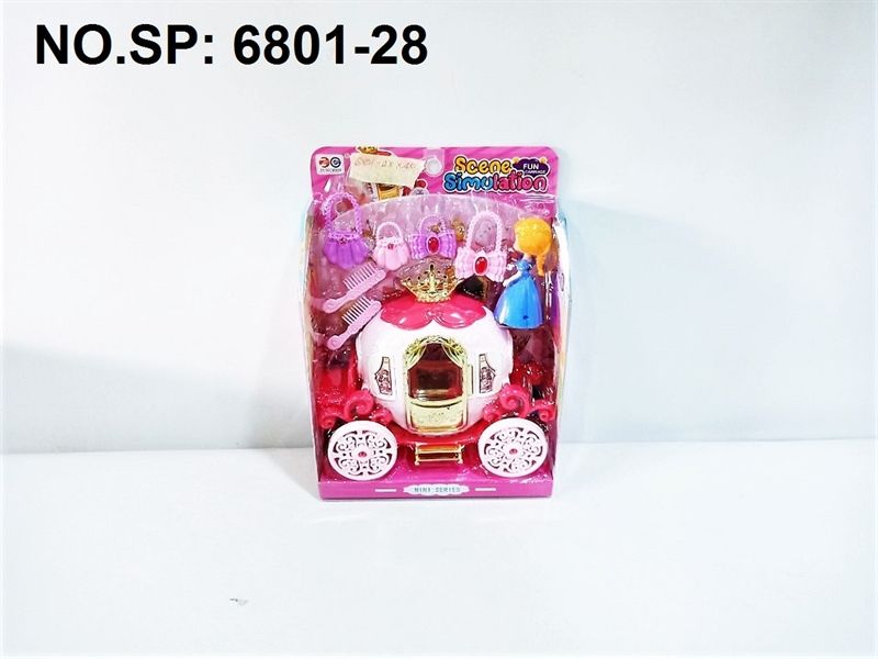  6801-28 VĨ HỘP XE NGỰA VƯƠNG MIỆNG PIN NÚT + 1C BABY NHỰA+ 4C TÚI XÁCH+ LƯỢC SCENE SIMULATION 