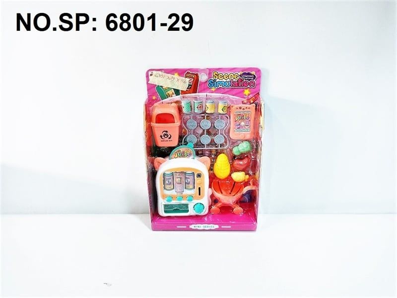  6801-29 VĨ HỘP BẾP MÁY NƯỚC NGỌT+ XE ĐẨY SIÊU THỊ+ THÙNG RÁC+ RAU CỦ SCENE SIMULATION 