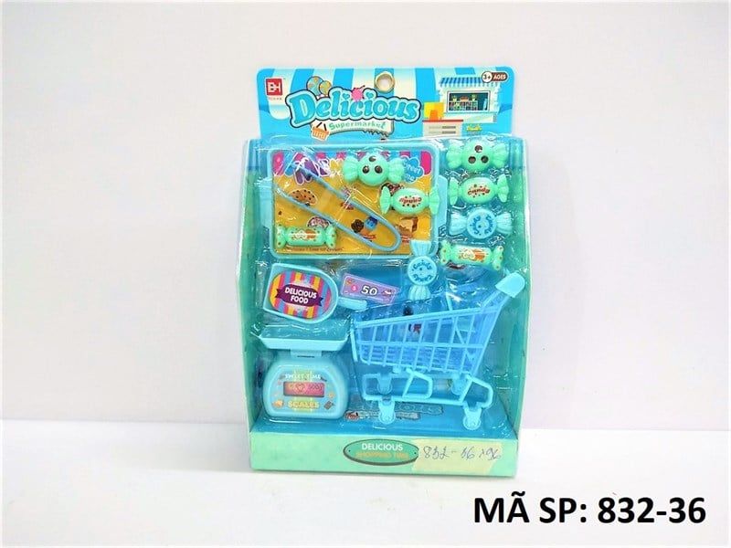  832-36 VĨ BẾP XE ĐẨY SIÊU THỊ + CÂN, KẸO, KHÂY, KẸP GẮP Delicious (XANH) 