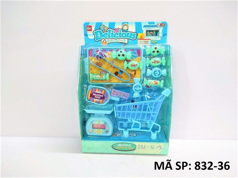  832-36 VĨ BẾP XE ĐẨY SIÊU THỊ + CÂN, KẸO, KHÂY, KẸP GẮP Delicious (XANH) 