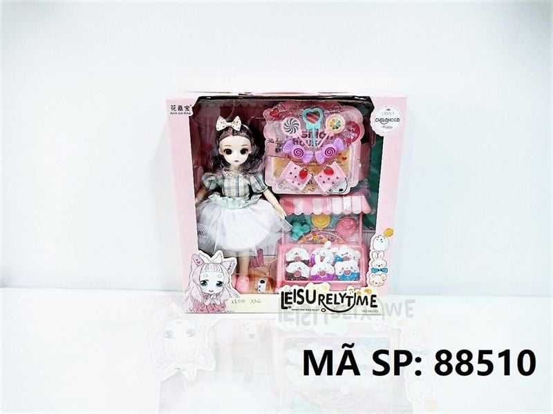  88510 HỘP BABY 1C KHỚP, MẮT THỦY TINH + KỆ BÁNH DONUT, KẸO + DÂY ĐÈN LED Leisu Relytime 